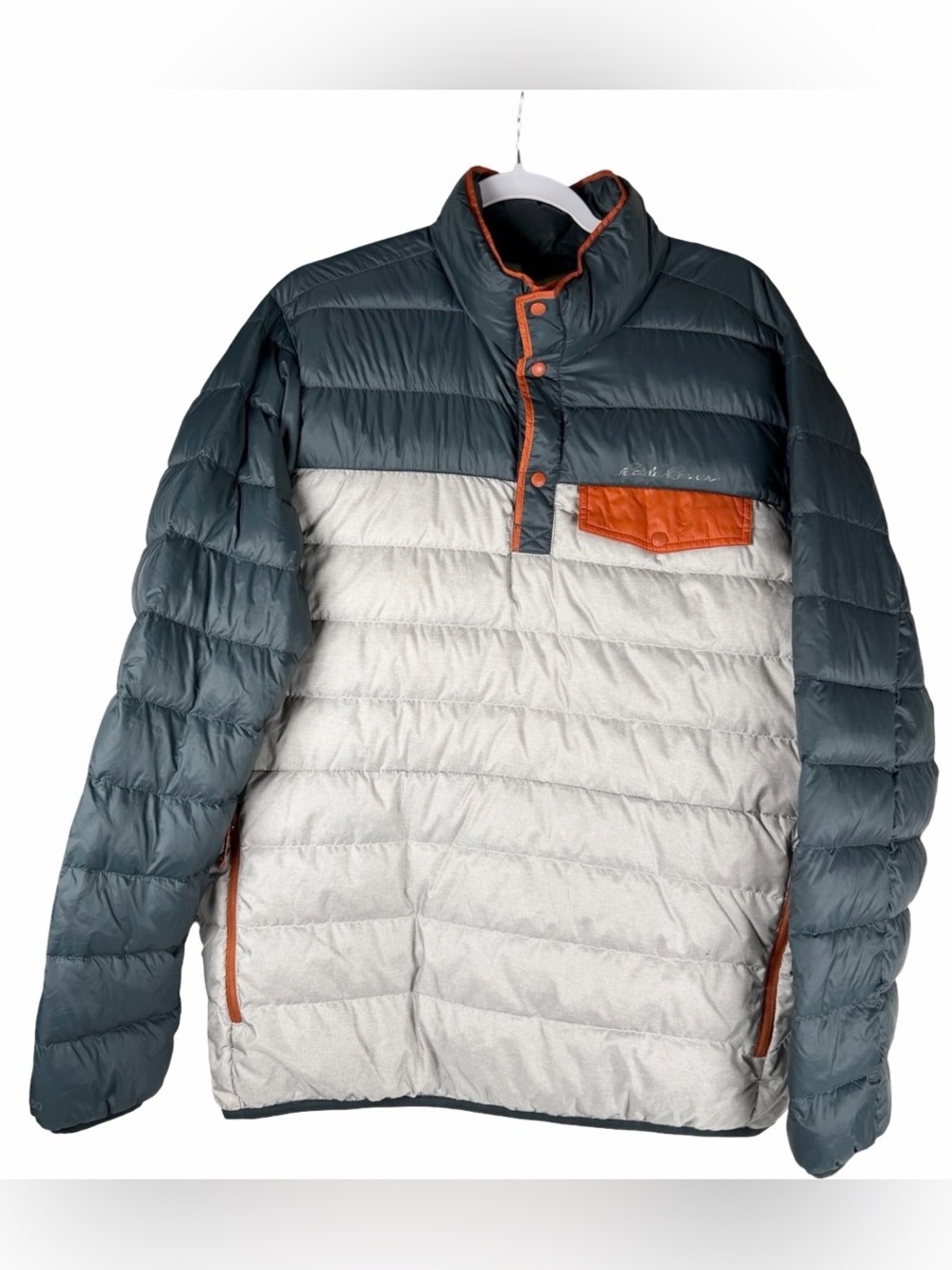 Eddie Bauer 650 Down Fill Colorblock Packable Snap T Puffer Jacket Men’s Large
